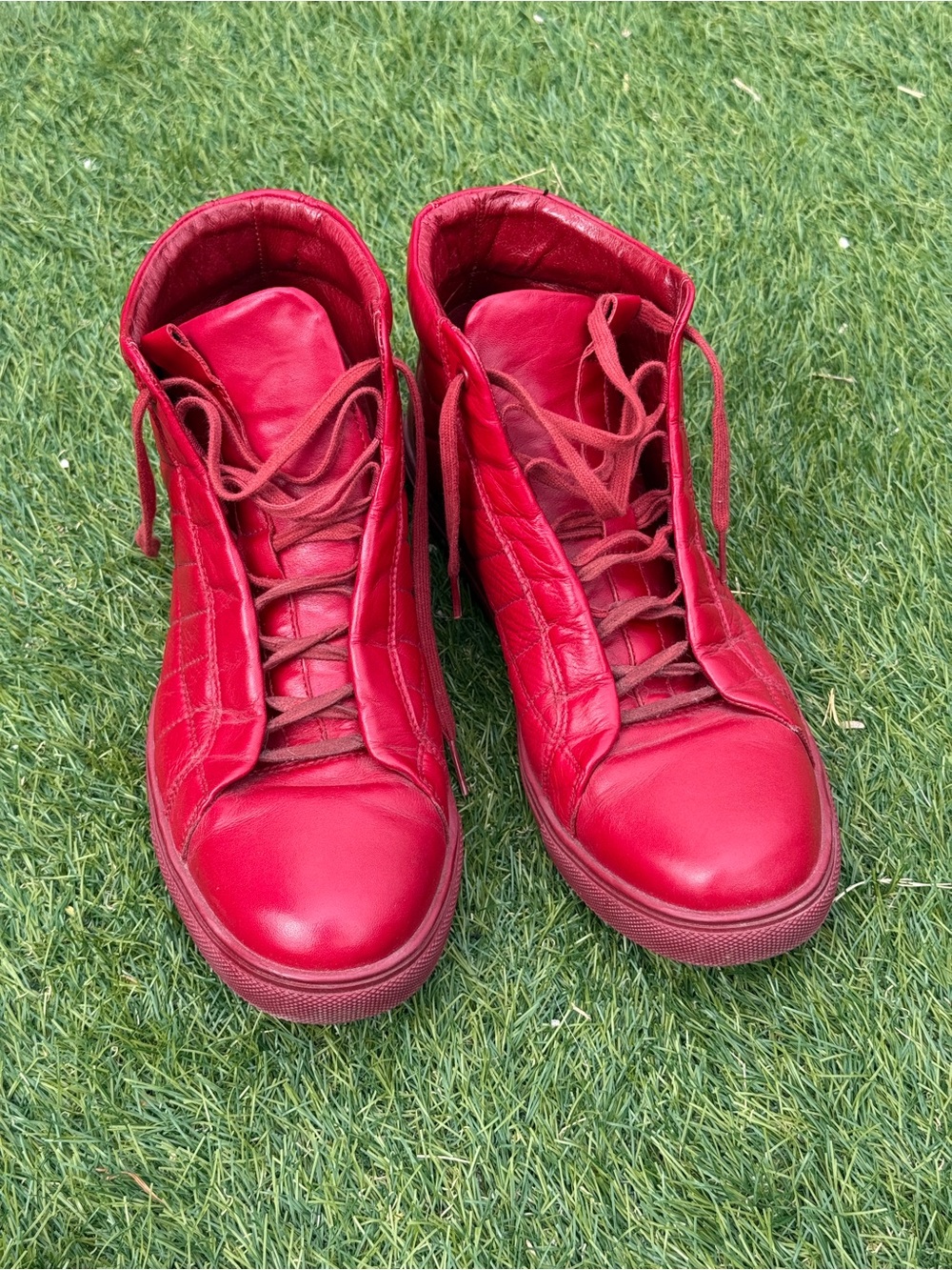Bold Red Real Leather Men's High-Top Sneakers by Wojas Size 11
